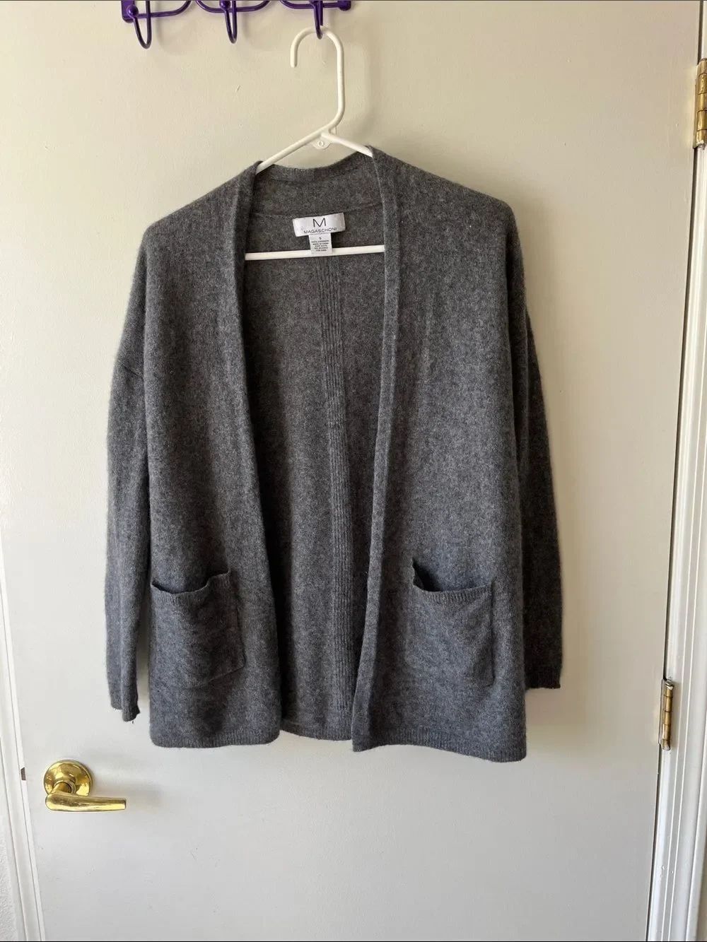 Magaschoni Cashmere Charcoal Open-Front Pocket Cardigan